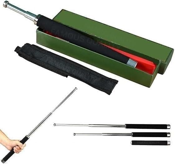 Heavy-Duty Telescopic Steel Baton – Self-Defense Stick with Grip Handle & Holster