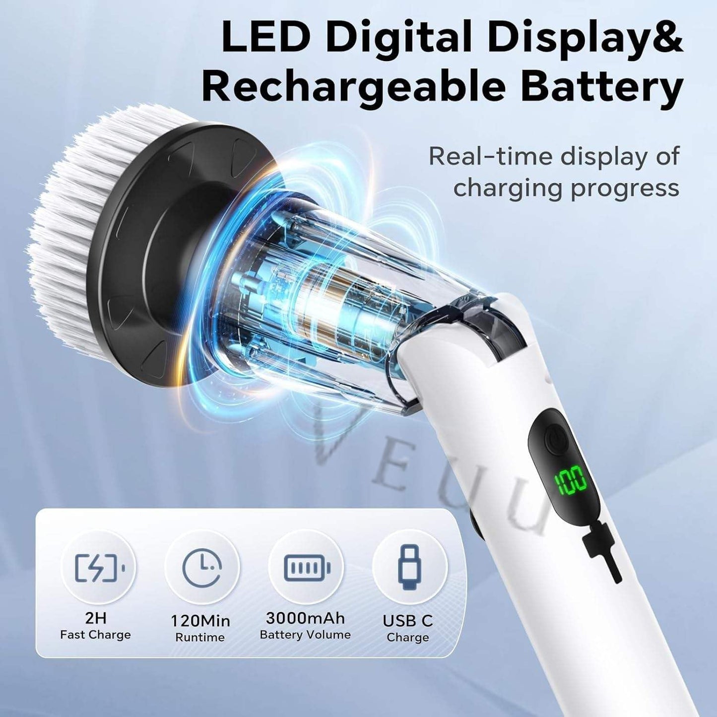 Powerful 9-in-1 Spin Scrubber with Adjustable Extension Handle & USB Charging