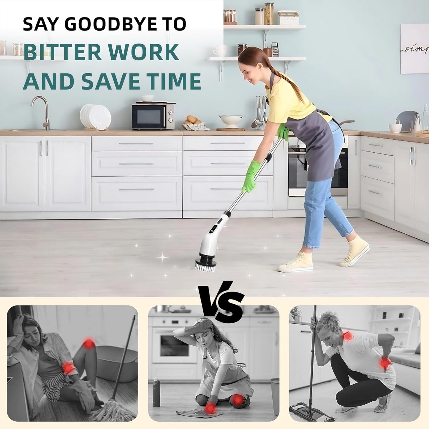 Powerful 9-in-1 Spin Scrubber with Adjustable Extension Handle & USB Charging