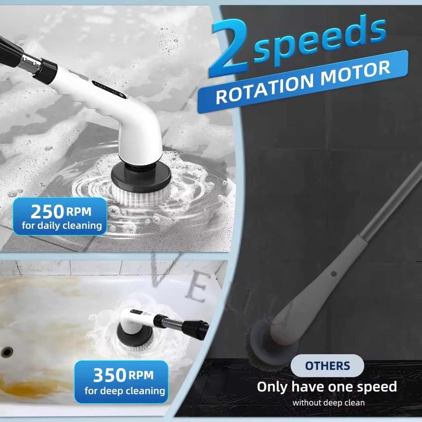 Powerful 9-in-1 Spin Scrubber with Adjustable Extension Handle & USB Charging