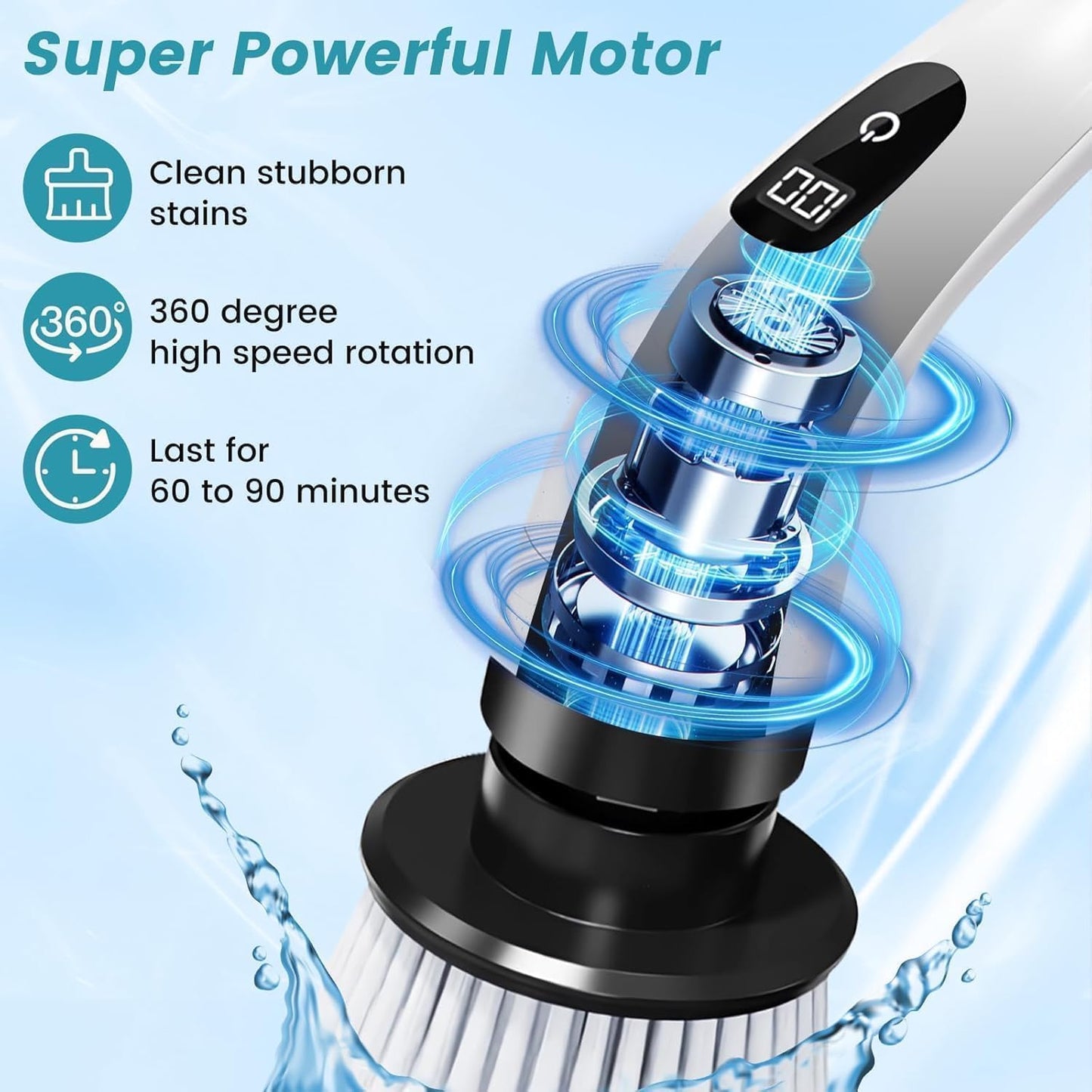 Powerful 9-in-1 Spin Scrubber with Adjustable Extension Handle & USB Charging