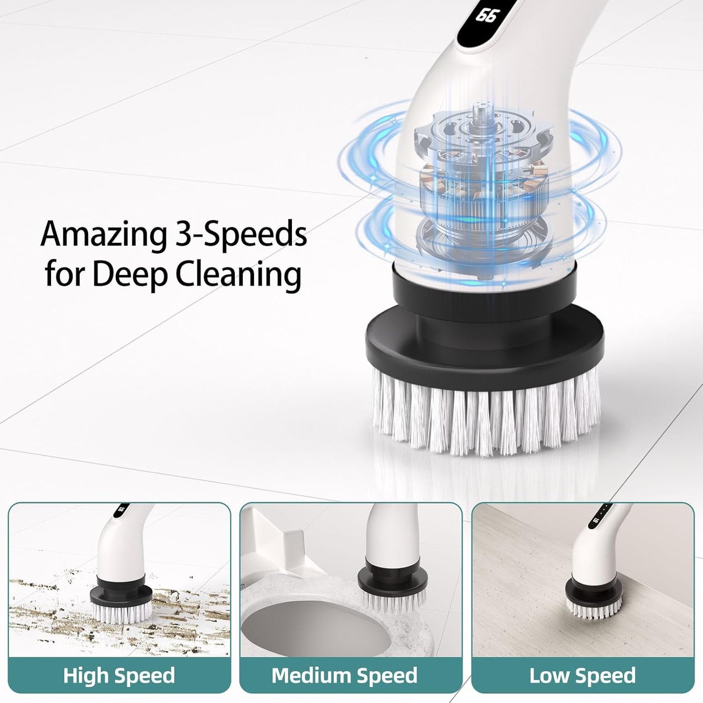 Powerful 9-in-1 Spin Scrubber with Adjustable Extension Handle & USB Charging