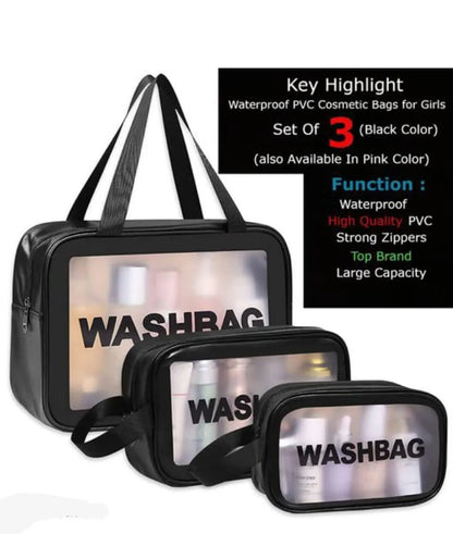 Wash Bag Clear Makeup Pouch Cosmetic Organizer Bag for Women and Girls (Set of 3 )