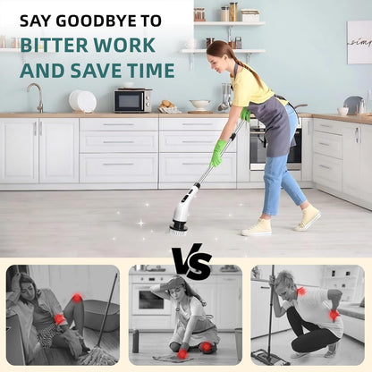 Powerful 9-in-1 Spin Scrubber with Adjustable Extension Handle & USB Charging