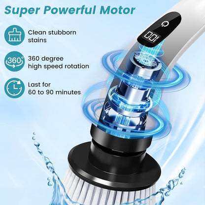 Powerful 9-in-1 Spin Scrubber with Adjustable Extension Handle & USB Charging