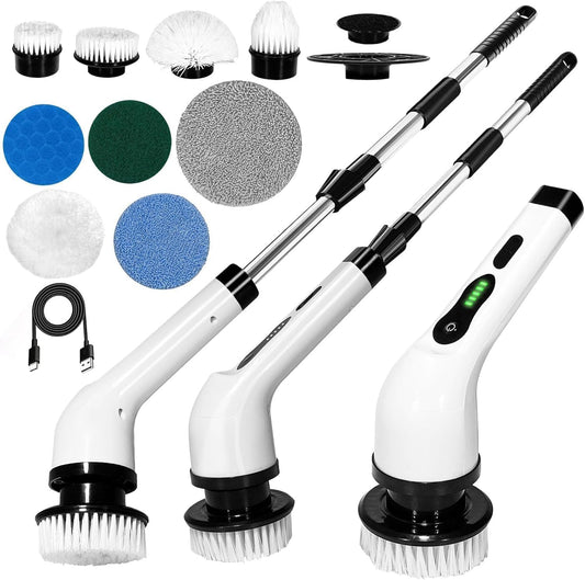 Powerful 9-in-1 Spin Scrubber with Adjustable Extension Handle & USB Charging