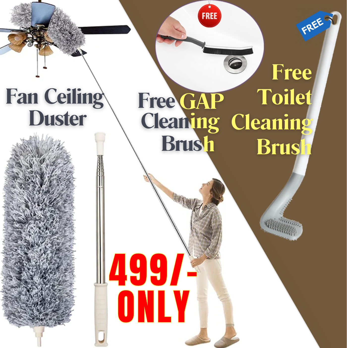 EXTENDABLE FAN CLEANING DUSTER + Toilet & Gap Cleaning Brush (FREE)